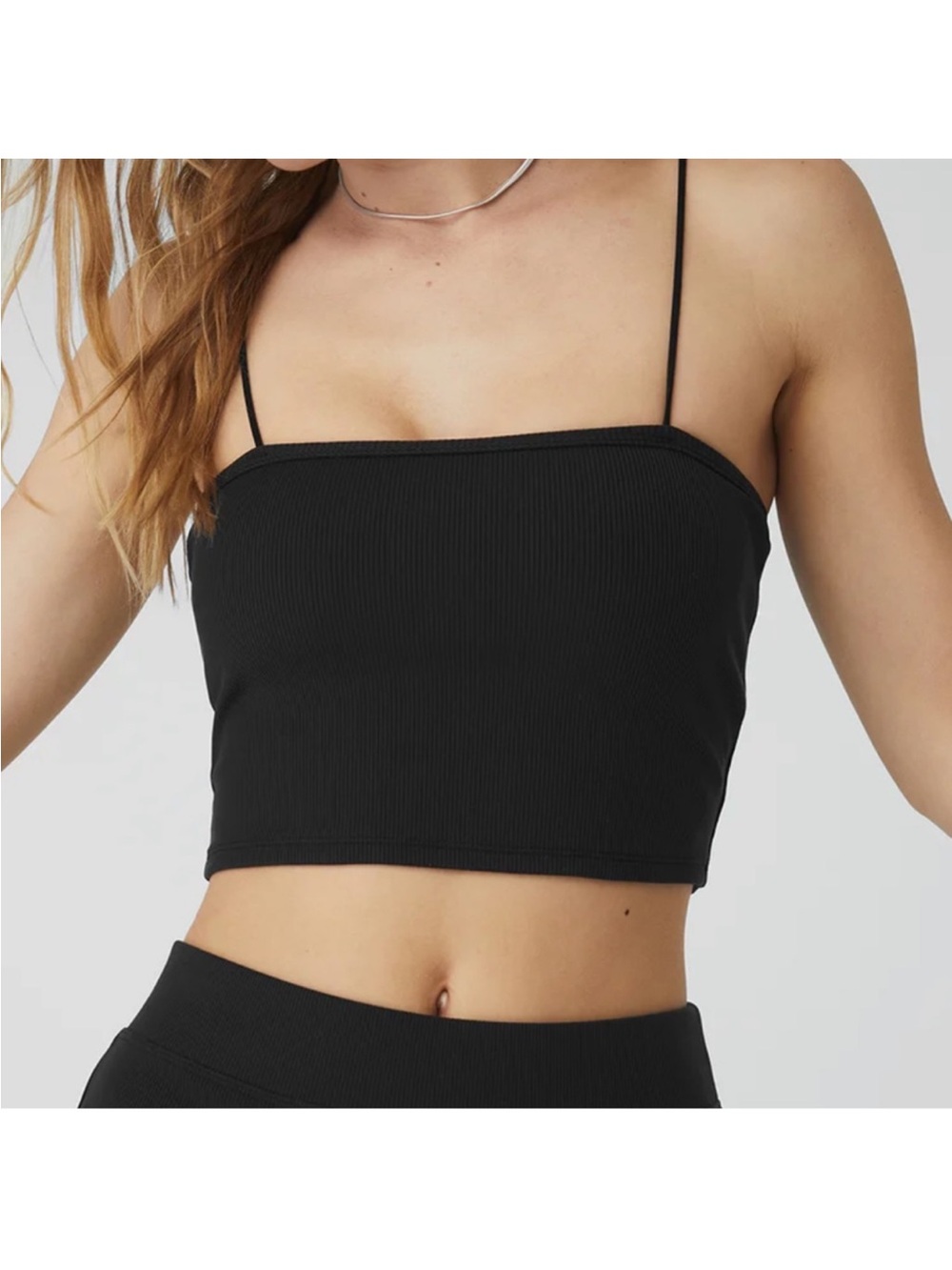 Alo Yoga Goddess Ribbed Bandeau Top (Black)